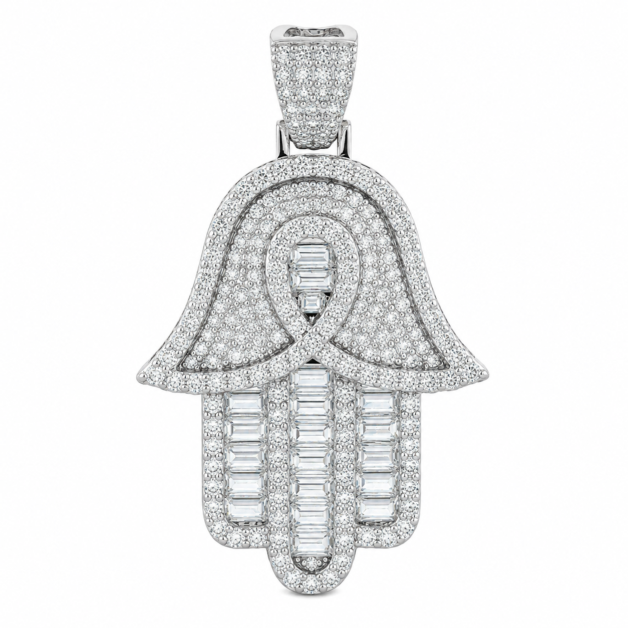 Men's Sterling Silver CZ Hamsa Hand Pendant