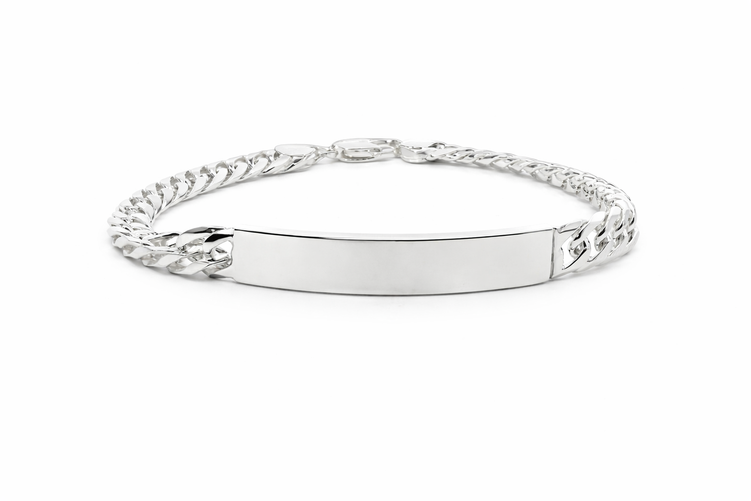 Italian Sterling Silver Double Curb Pave ID Bracelet 180 Gauge
