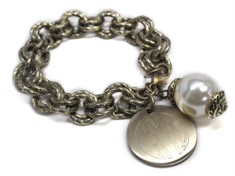 Fashion Engravable Link Bracelets With Pearl