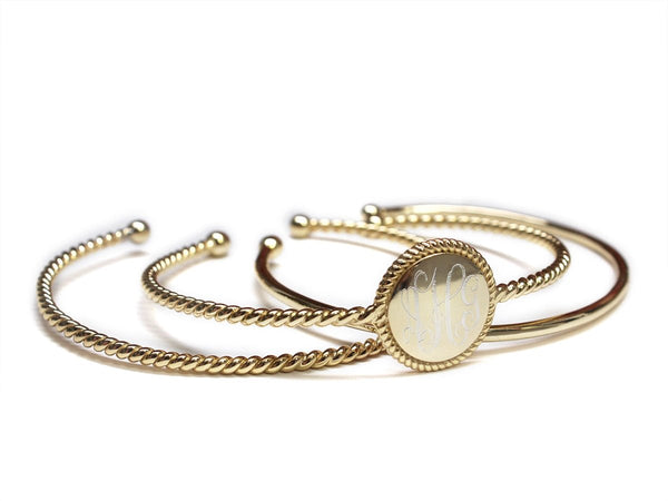 German Silver Engravable Round Rope 3 Piece Cuff Bangle Set