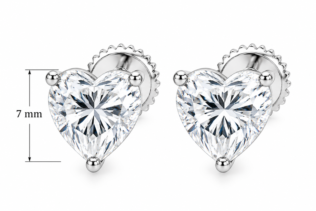 Sterling Silver Moissanite Heart Solitaire Screwback Earrings