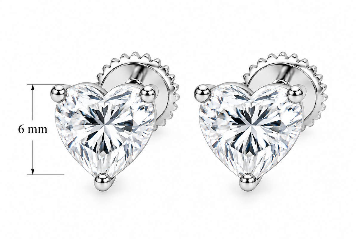 Sterling Silver Moissanite Heart Solitaire Screwback Earrings