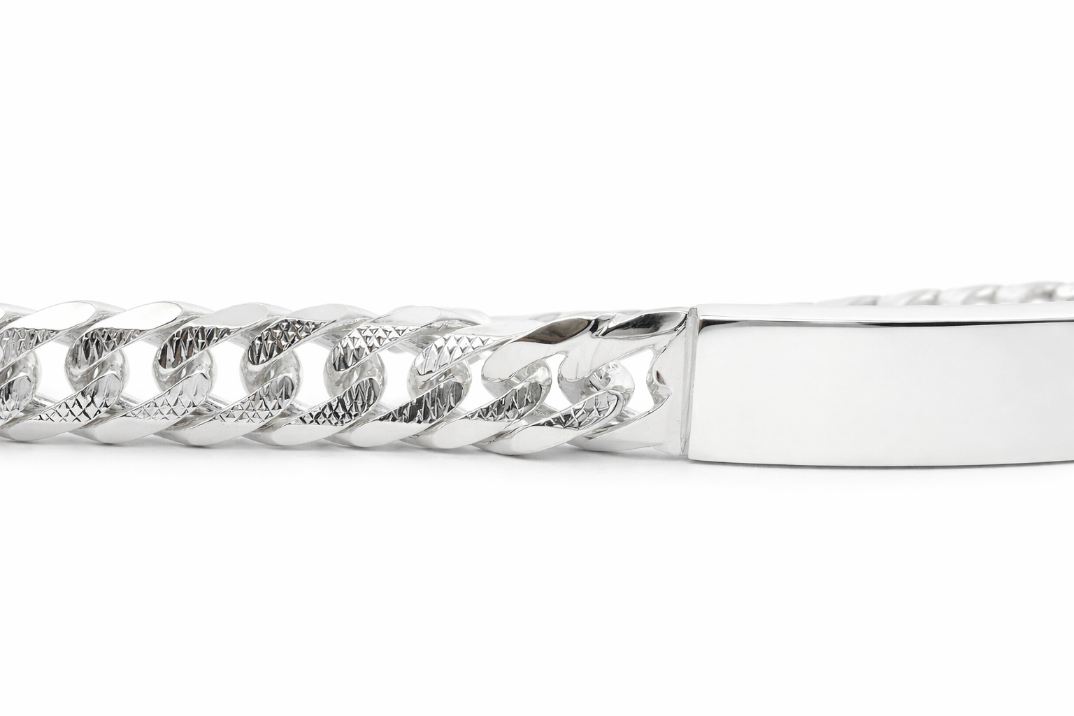 Italian Sterling Silver Double Curb Pave ID Bracelet 180 Gauge