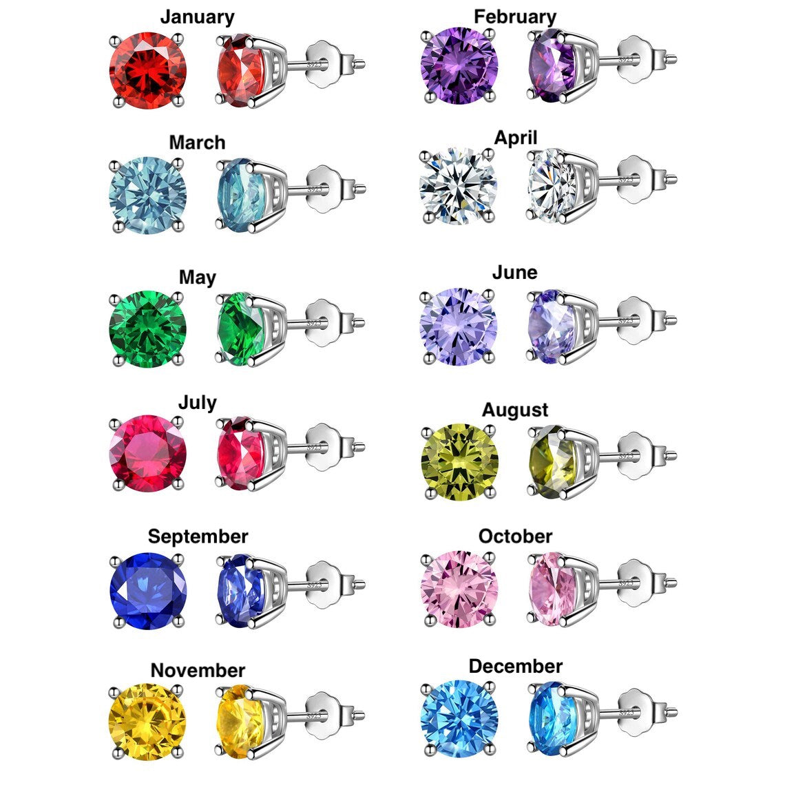 Sterling Silver 6mm CZ Birthstone Stud Earrings
