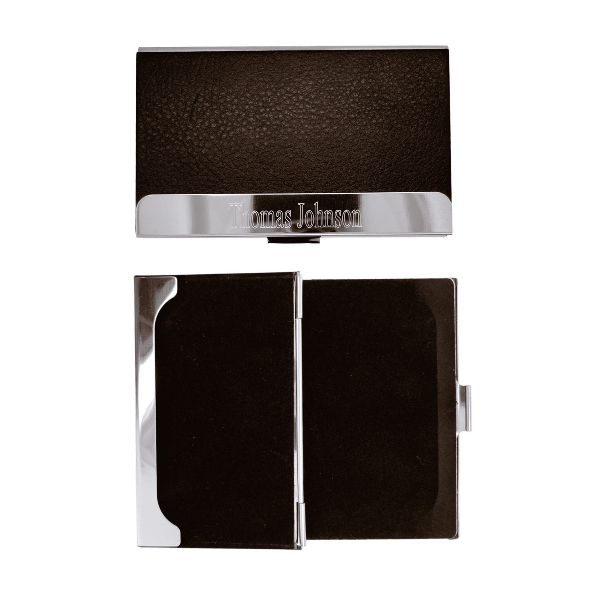 An Engravable Leatherette Business Card Holder With Long Engrave Plate
