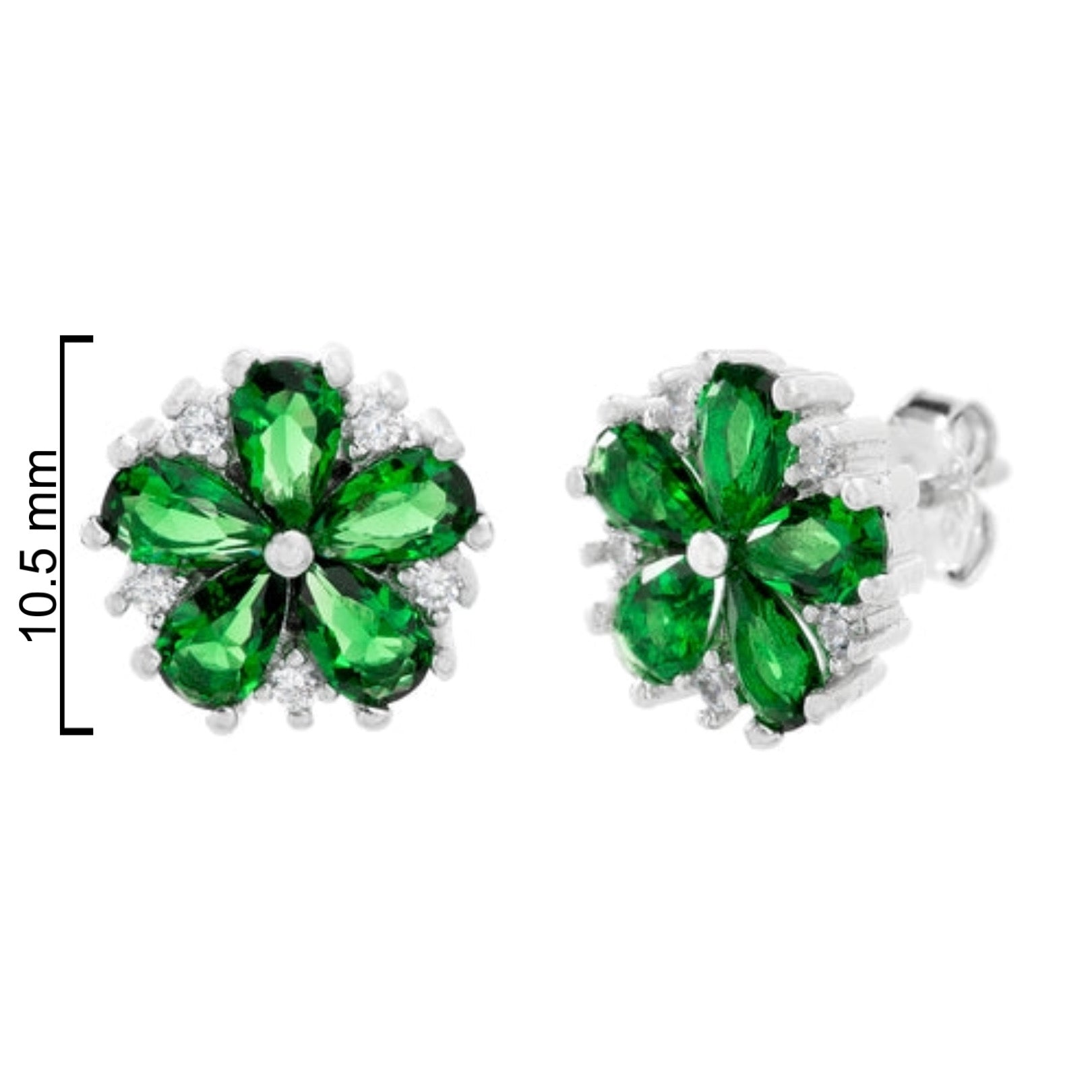 Sterling Silver Flower Earrings (Available in: Emerald, Ruby, Blue, Clear)