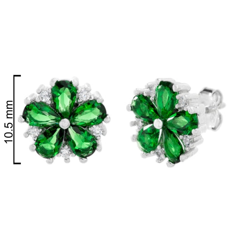 Sterling Silver Flower Earrings (Available in: Emerald, Ruby, Blue, Clear)