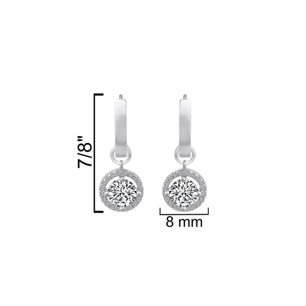 Sterling Silver Hoop With Dangle CZ Charm Earrings