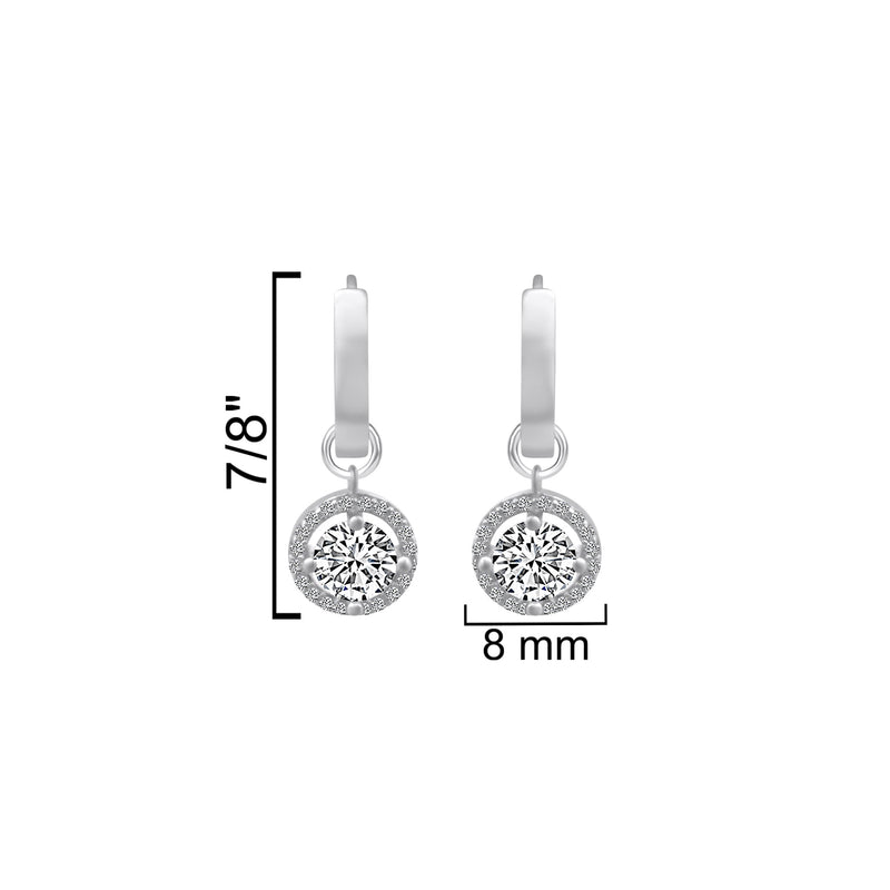 Sterling Silver Hoop With Dangle CZ Charm Earrings