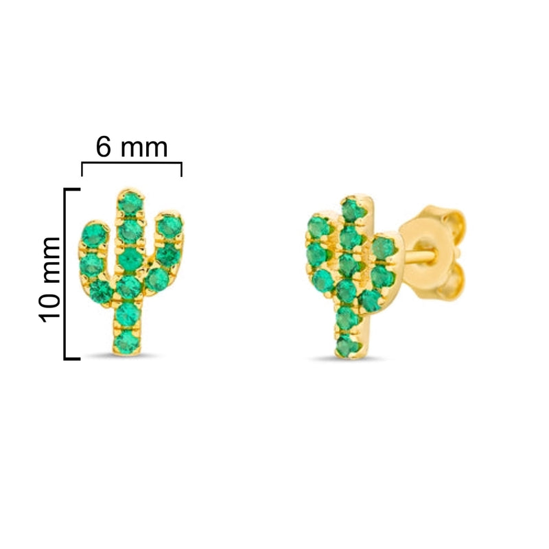 Sterling Silver CZ Cactus Stud Earrings