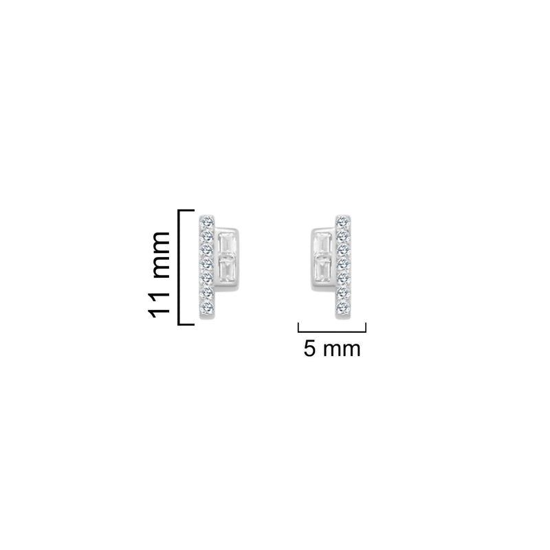 Sterling Silver Small Bar Stud Earrings With 2 Side Tones