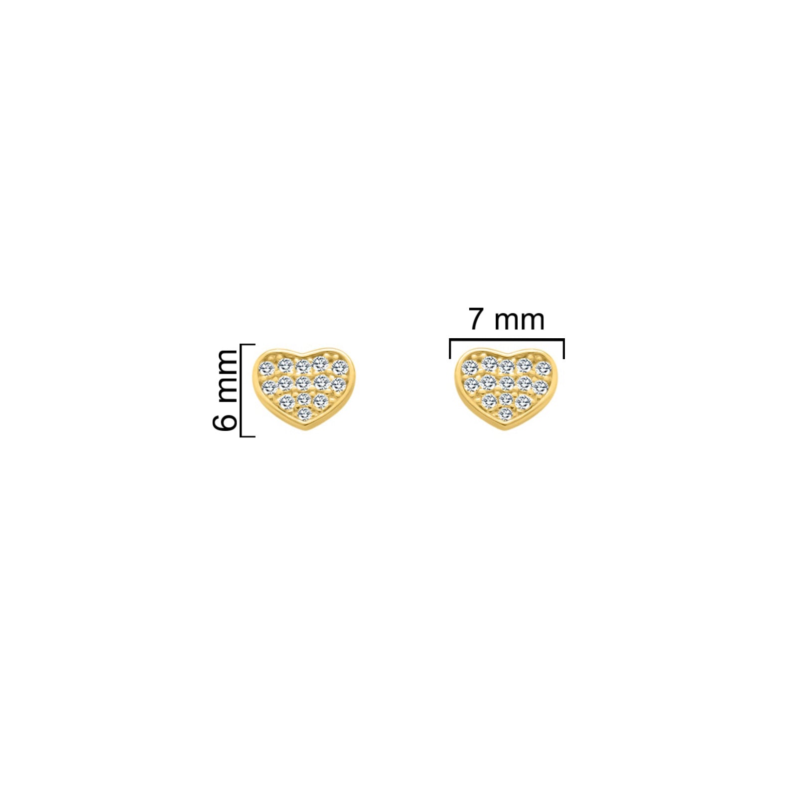 Sterling Silver Gold Plated CZ Heart Screwback Studs