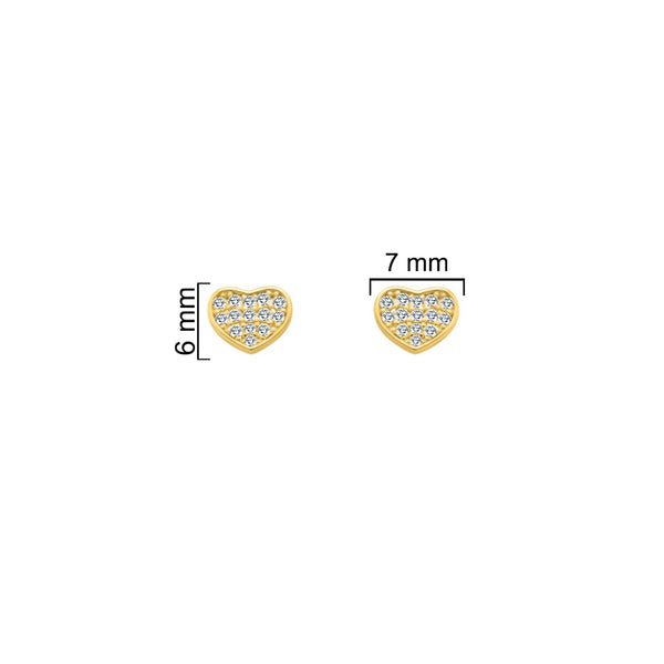 Sterling Silver Gold Plated CZ Heart Screwback Studs