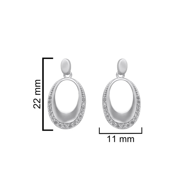 Sterling Silver Oval Dangle CZ Earrings