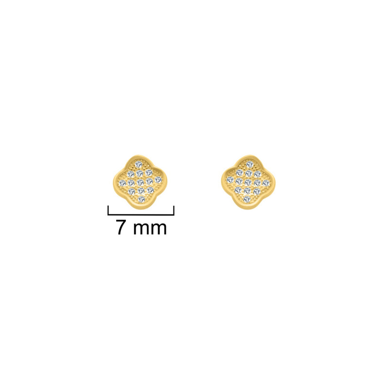 Sterling Silver Gold Plated CZ Quatrefoil Studs