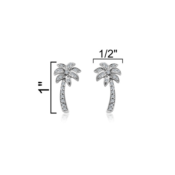 Sterling Silver Long CZ Palm Tree Earrings
