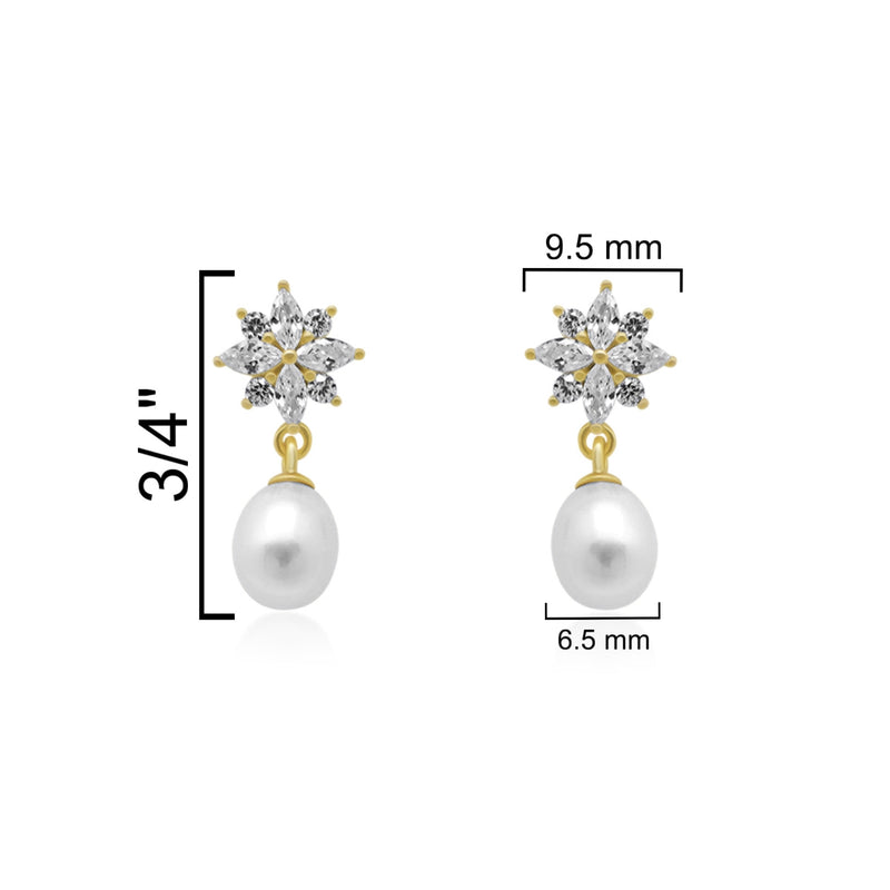 STERLING SILVER CZ STARBURST W/ DANGLING PEARL EARRING