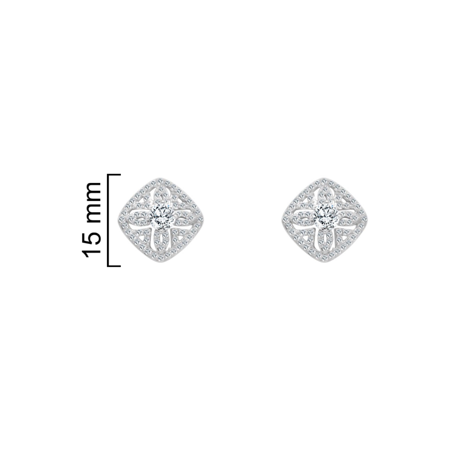 Sterling Silver Large Square CZ Flower Studs
