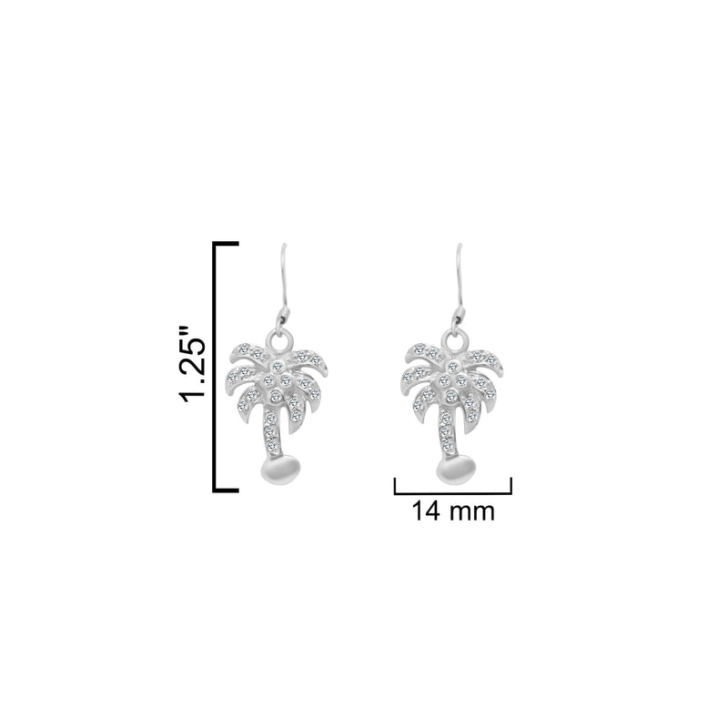 Sterling Silver CZ Palm Tree Dangling Earrings