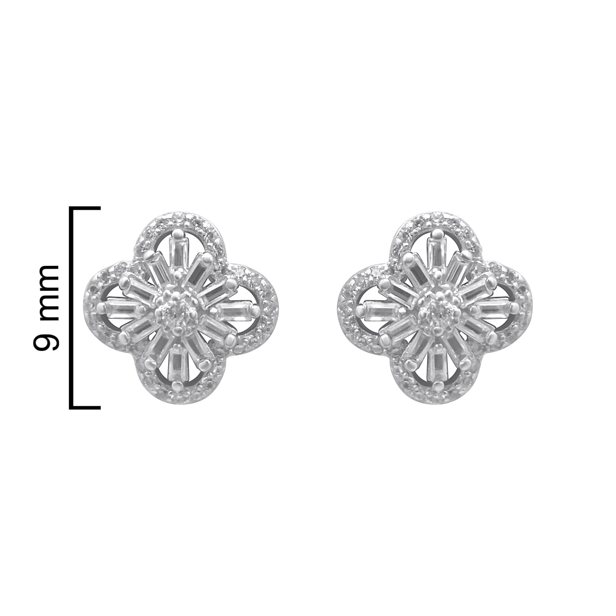 Sterling Silver CZ Flower Clover Earrings