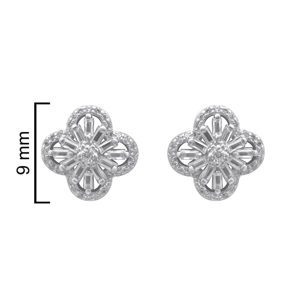 Sterling Silver CZ Flower Clover Earrings