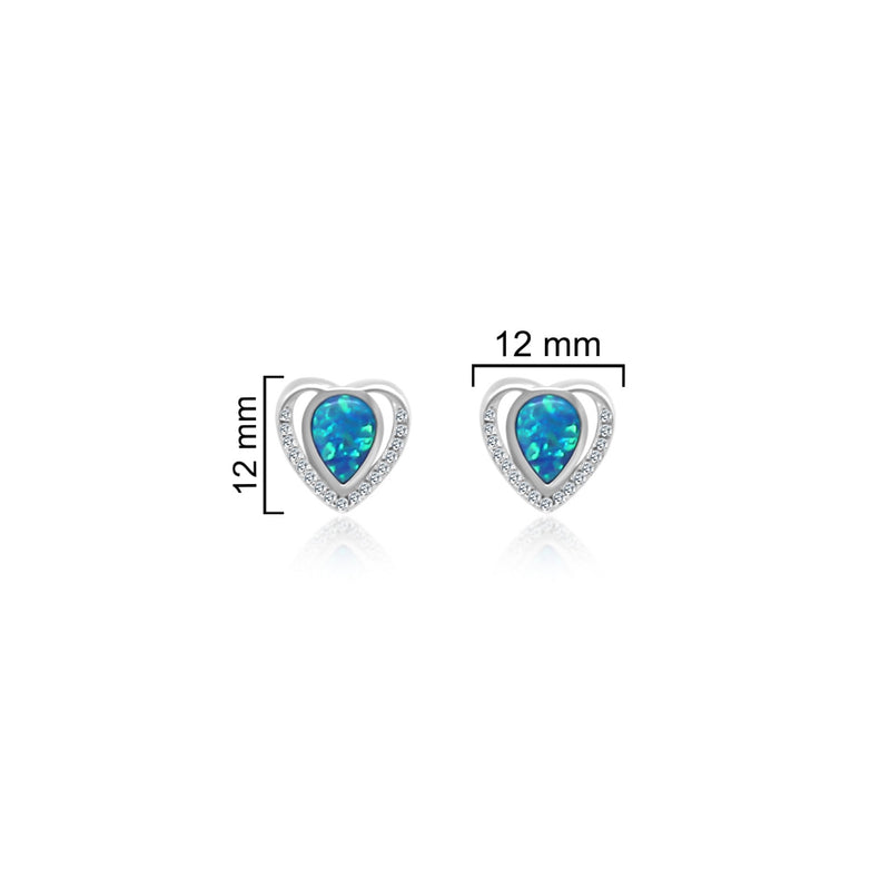 Sterling Silver Blue Opal Heart CZ Earrings