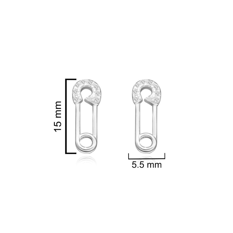 STERLING SILVER CZ END SAFETY PIN DESIGN EARRINGS