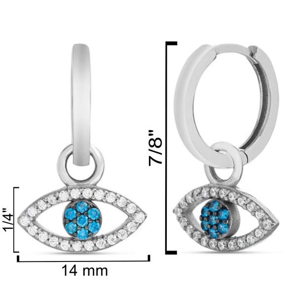Sterling Silver Multi Color Evil Eye CZ Huggie Earrings