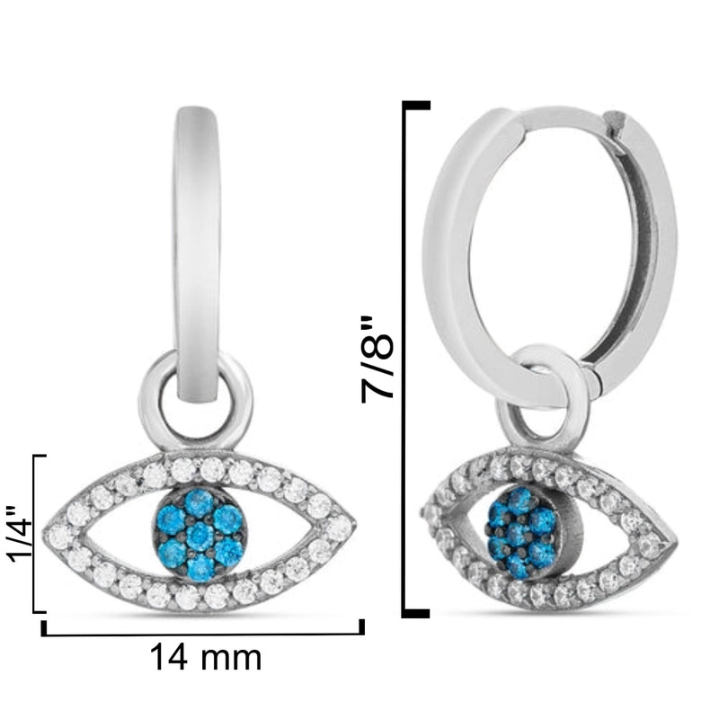 Sterling Silver Multi Color Evil Eye CZ Huggie Earrings