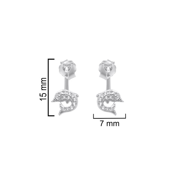 Sterling Silver CZ Drop Down Dolphin Earrings