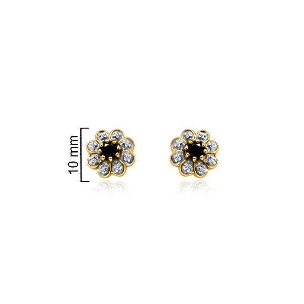 Sterling Silver Flower CZ Black Onyx Earrings