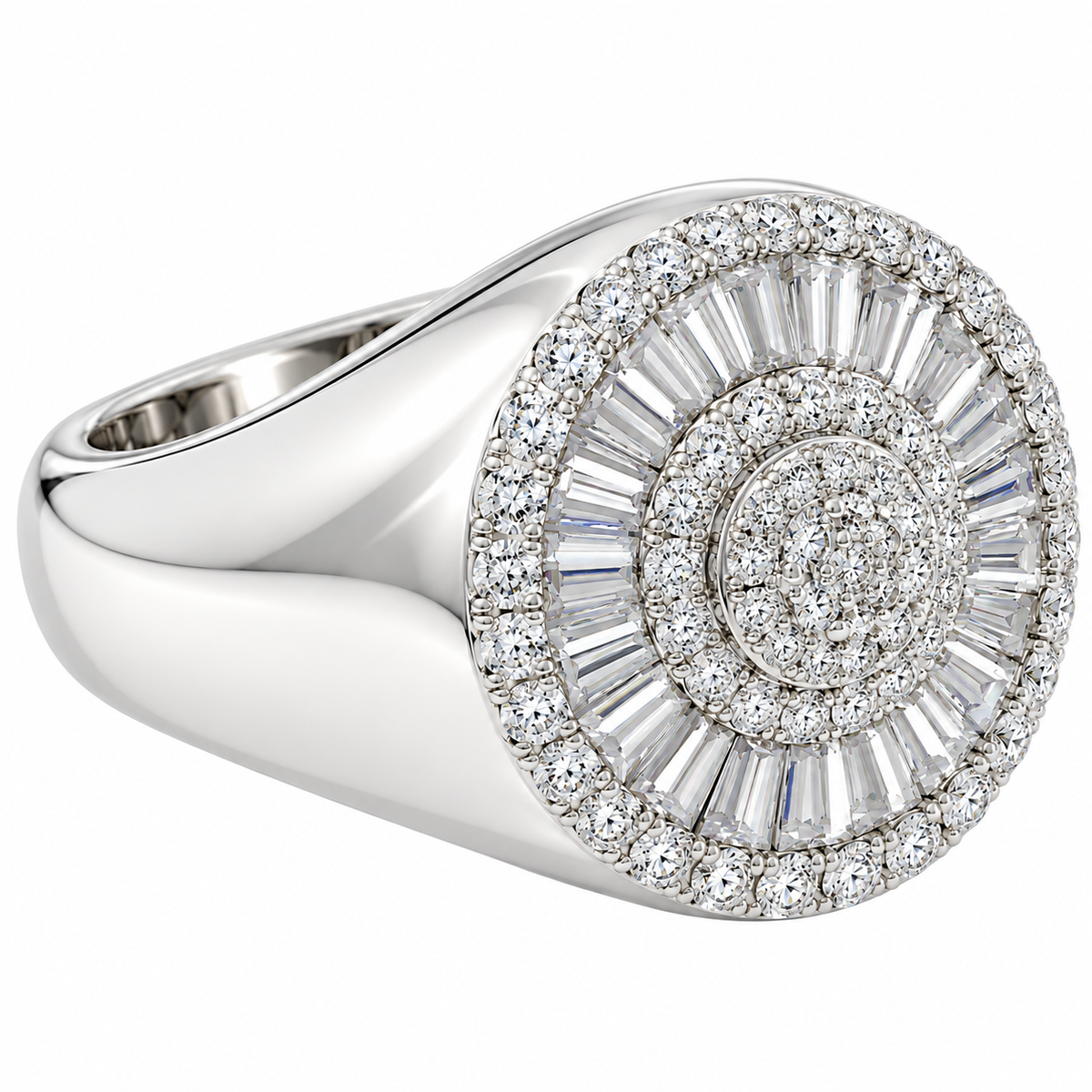 Sterling Silver Round Baguette Moissanite Pave Ring - 1.1 CTW VVS D