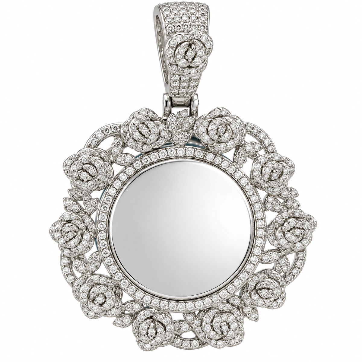 Sterling Silver Moissanite Floral Roses Picture Pendant