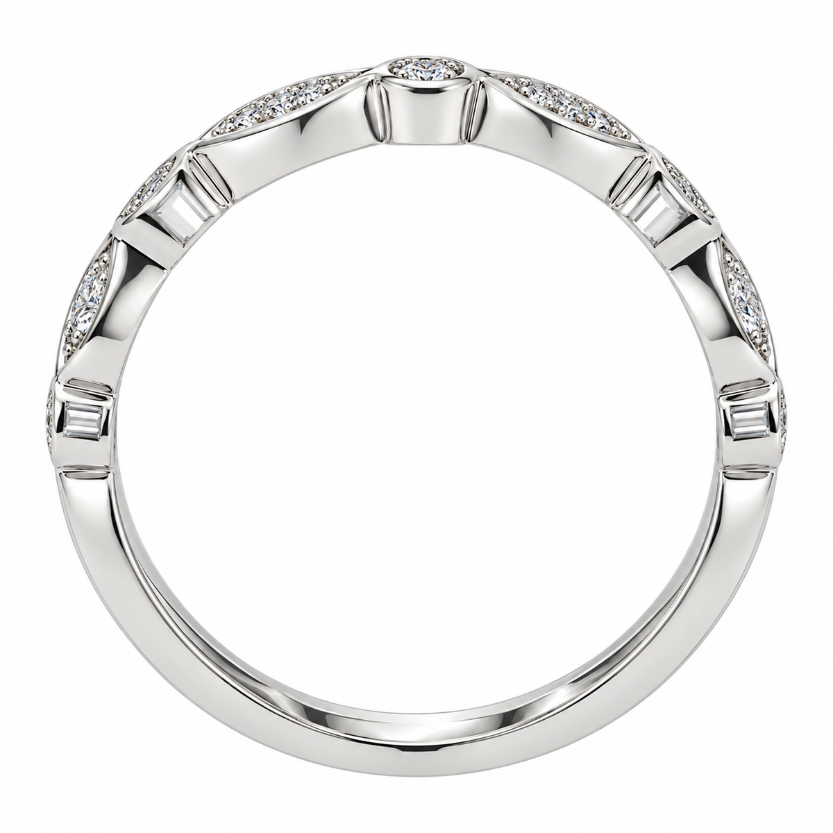 Sterling Silver Moissanite Marquise/Round Shape Accent Band - 0.05 CTW