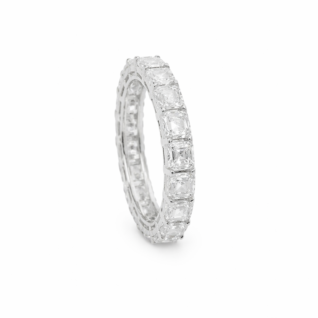 Sterling Silver Moissanite 3.5mm Asscher Cut Eternity Band