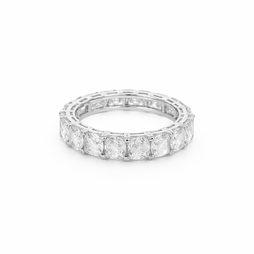 Sterling Silver Moissanite 3.5mm Asscher Cut Eternity Band