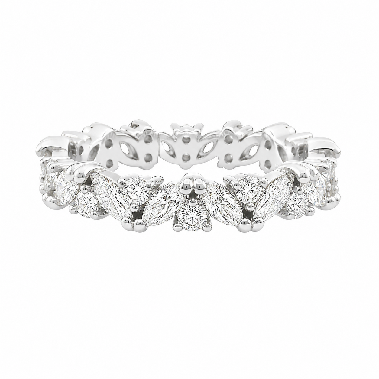 Sterling Silver Moissanite Marquise & Round Cluster Eternity Band