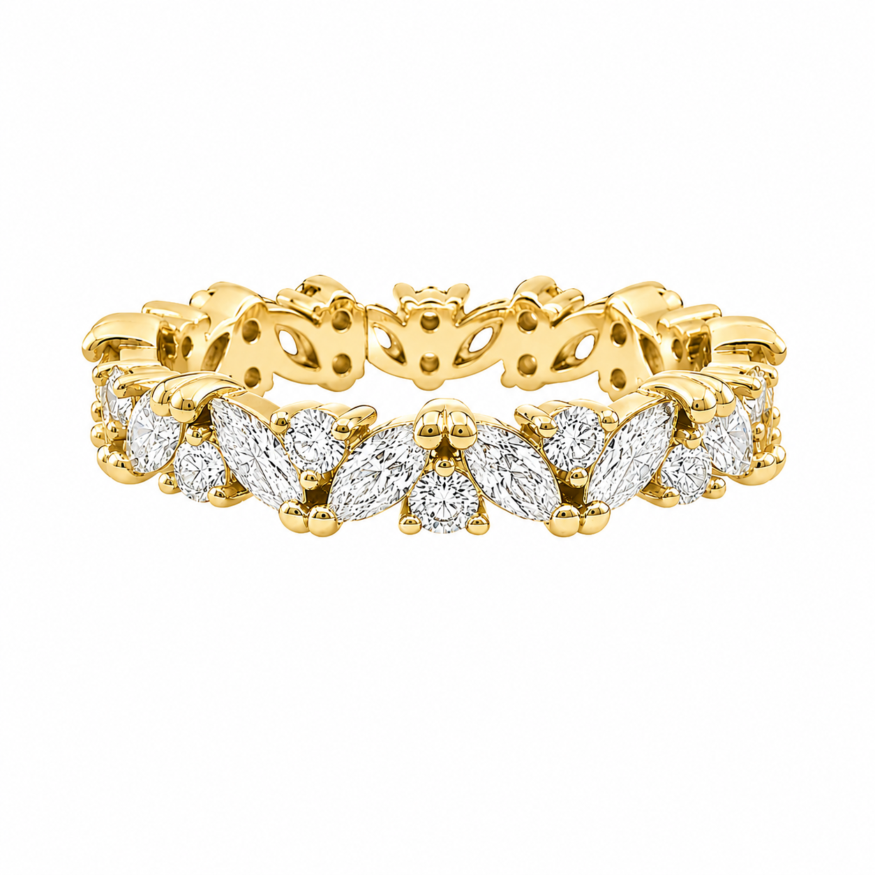 Sterling Silver Moissanite Marquise & Round Cluster Eternity Band