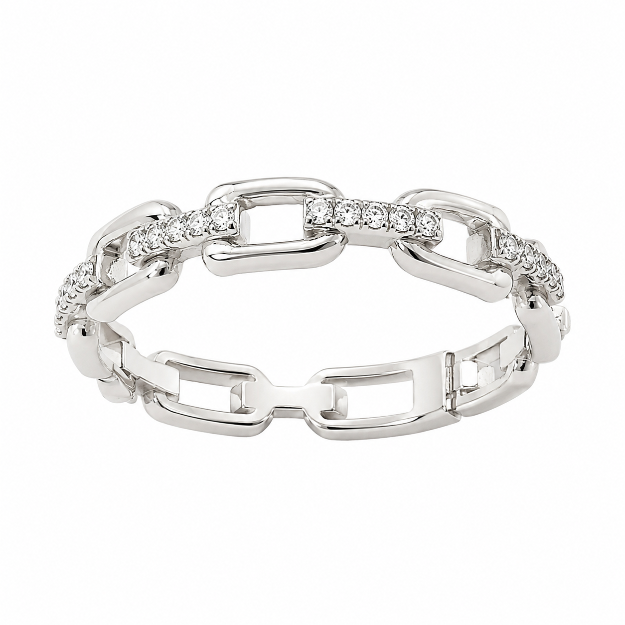 Sterling Silver Moissanite Horseshoe Link Eternity Band
