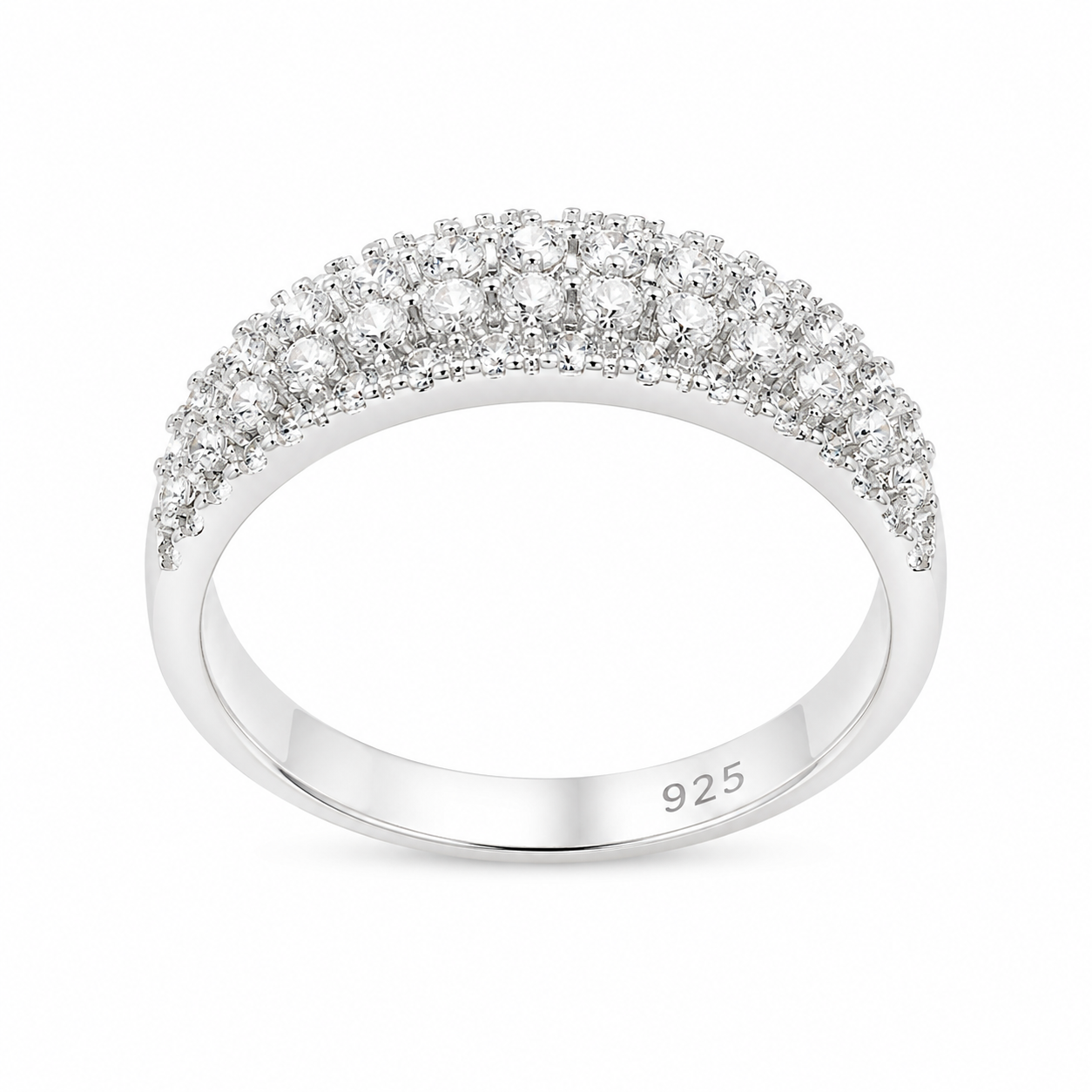 Sterling Silver Four Row Moissanite Pave Half Eternity Band