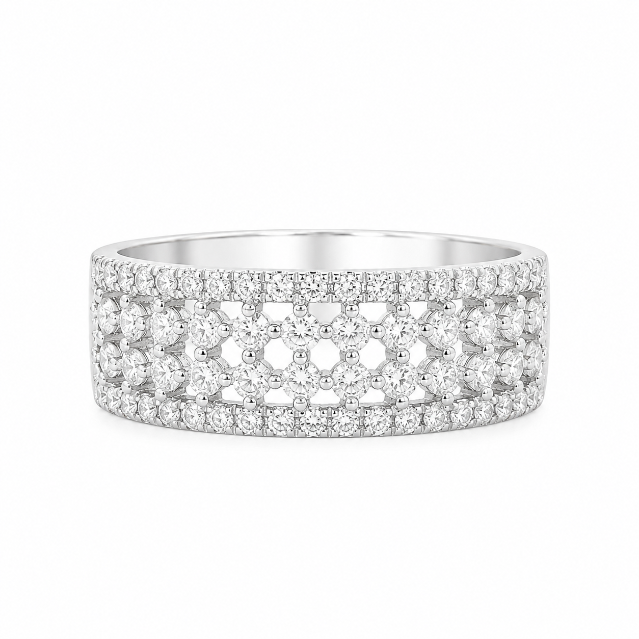 Sterling Silver Four Row Moissanite Pave Half Eternity Band