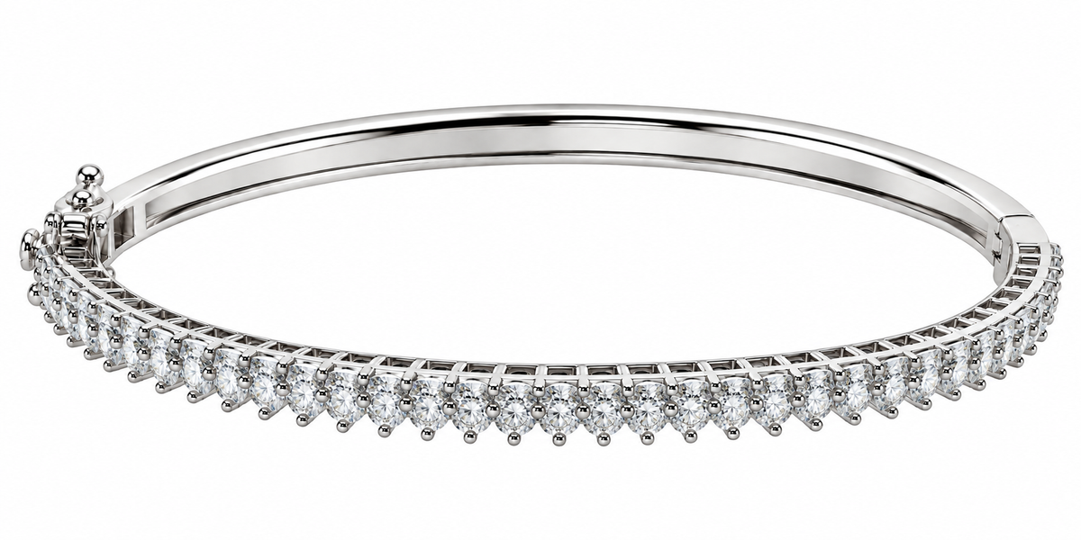 Sterling Silver Baguette/Round Moissanite Bangle - 2.98 CTW VVS D (6.75")
