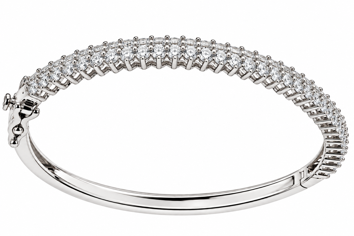 Sterling Silver Baguette/Round Moissanite Bangle - 2.98 CTW VVS D (6.75")