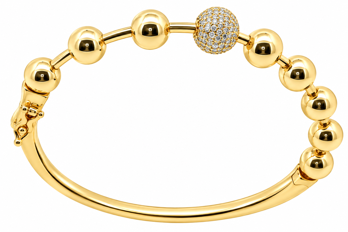 Sterling Silver Beaded Moissanite Bangle - 0.83 CTW VVS D (7")