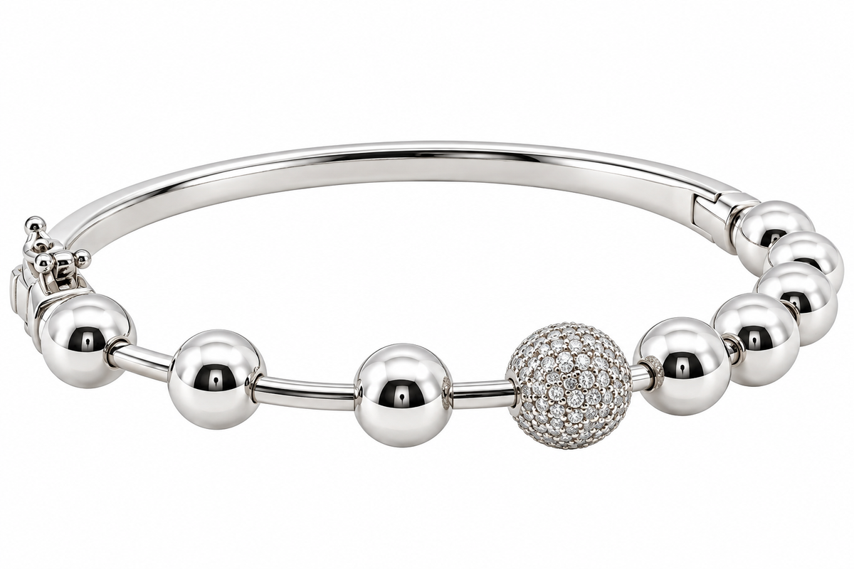 Sterling Silver Beaded Moissanite Bangle - 0.83 CTW VVS D (7")
