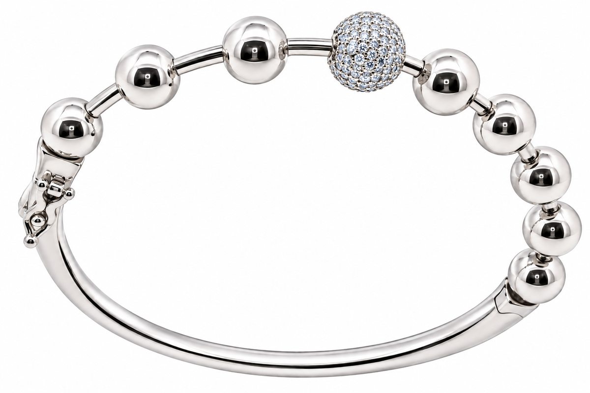 Sterling Silver Beaded Moissanite Bangle - 0.83 CTW VVS D (7")