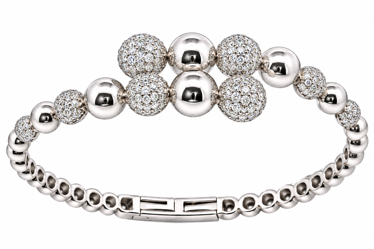 Sterling Silver Beaded Moissanite Pave Cuff Bangle - 1.56 CTW VVS D