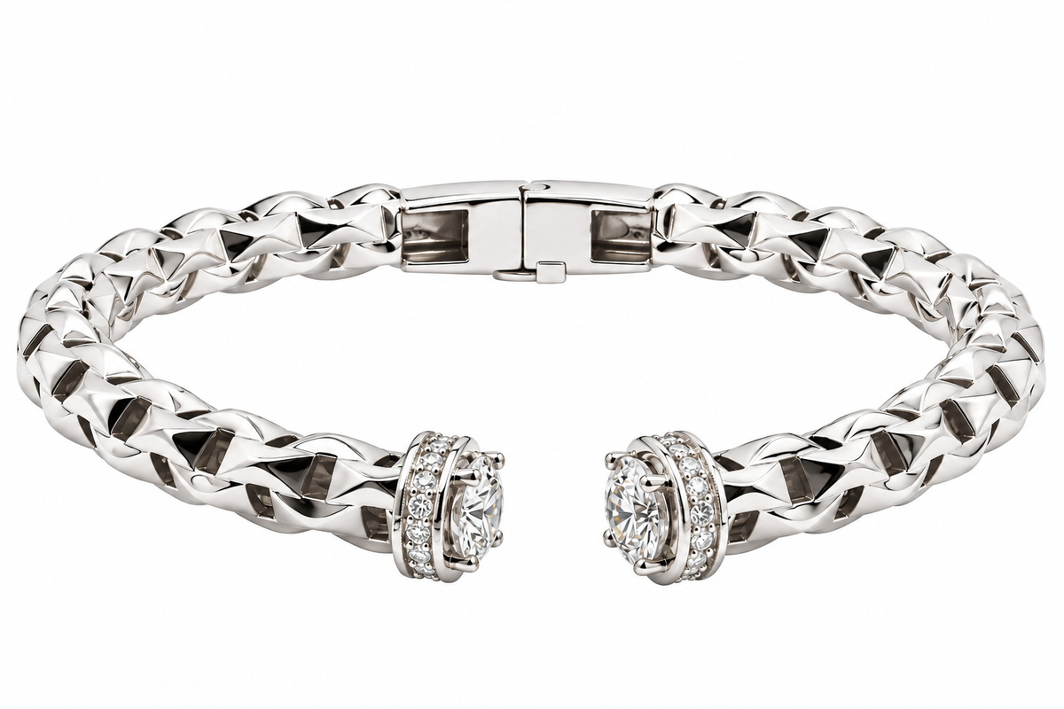 Sterling Silver 6.5mm Woven Link Moissanite Cuff Bangle - 2.4 CTW VVS D