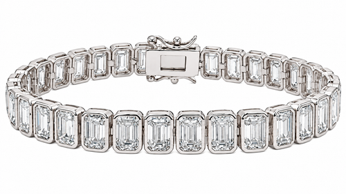 Sterling Silver 7mm Emerald Cut Moissanite Bezel Setting Tennis Bracelet (7")