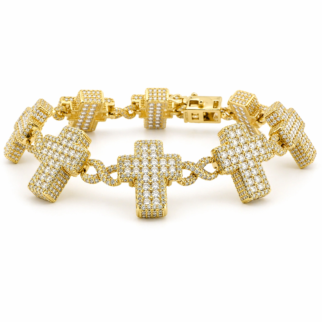 Sterling Silver Gold Plated Moissanite 20.96 CTW Cross Link Bracelet - 8"
